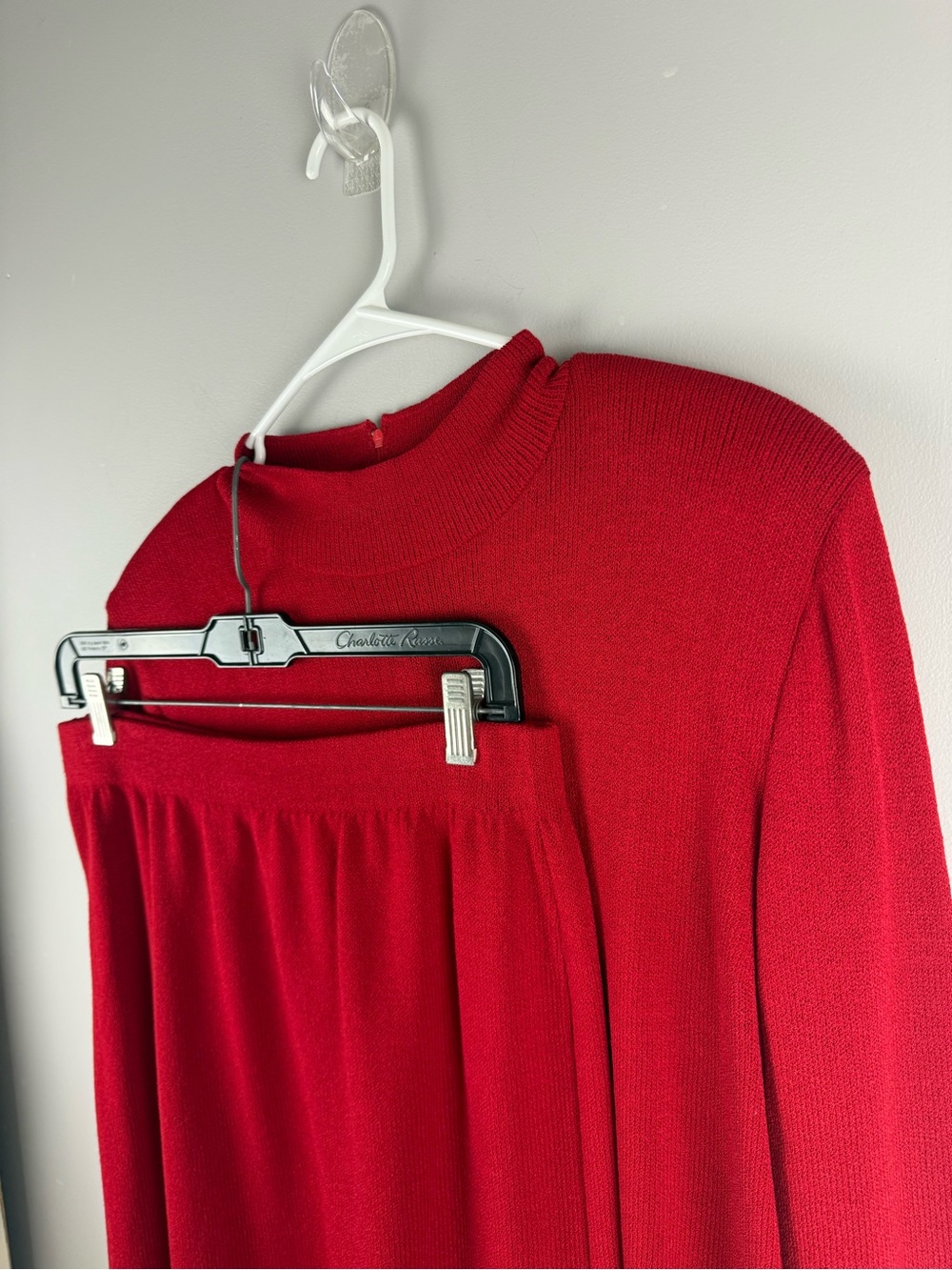 St. John Collection Red Knit Sweater & Skirt Matching Set SZ L-Top 14-Skirt